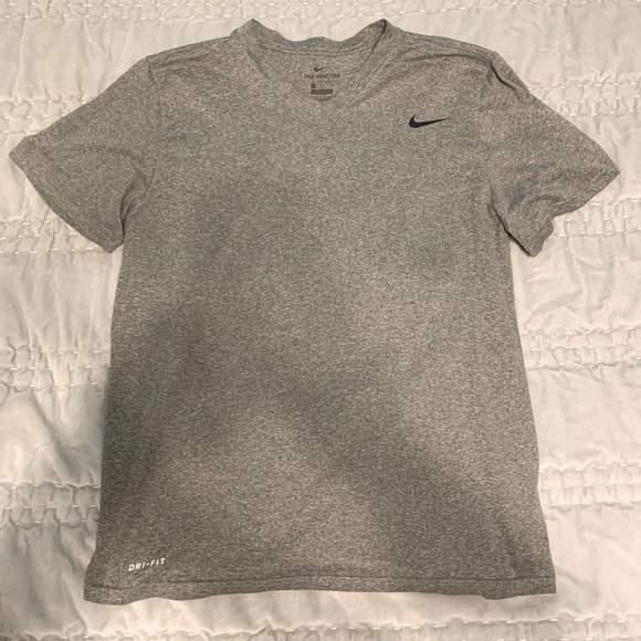 Nike Dri-Fit Tee Shirt Top V-Neck Grey w/Black Swoosh Mens L - Picture 1 of 5